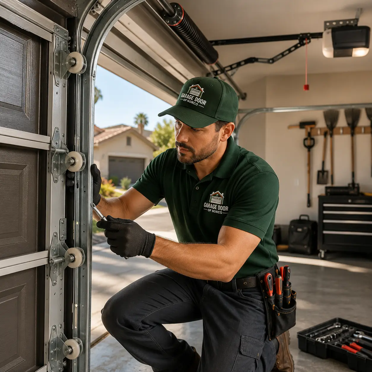 Garage door system performance inspection in Norco CA
